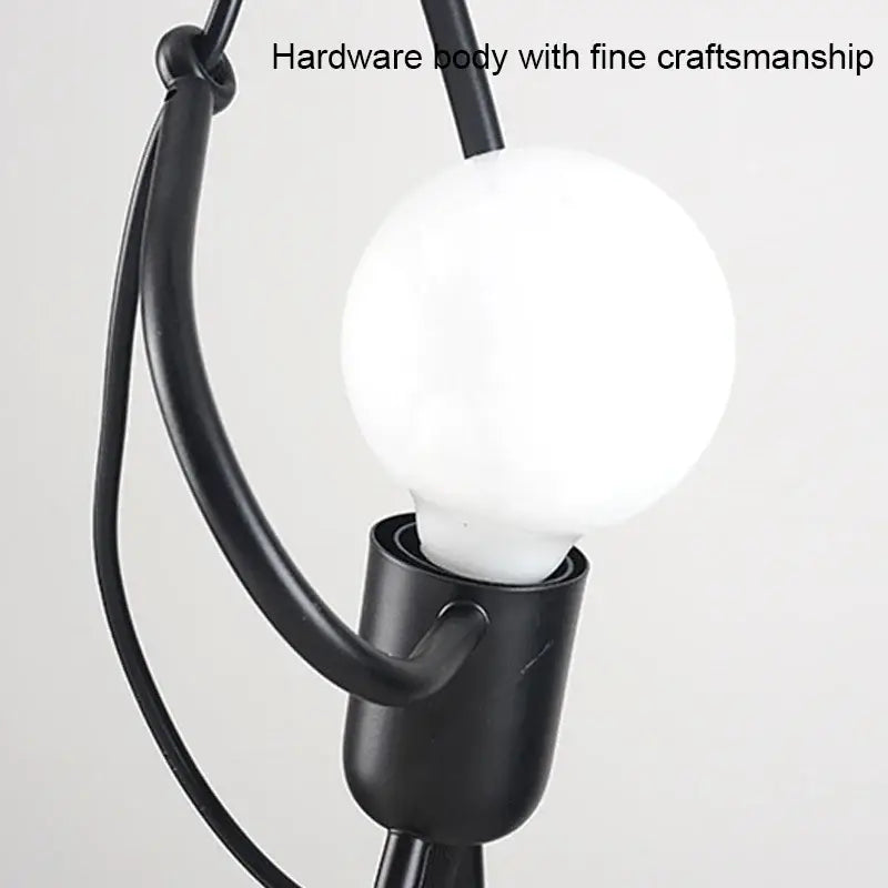 Vintage black man iron pendant light with frosted white spherical bulb ideal as a bedroom cartoon lamp fixture