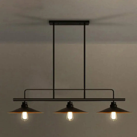 Decorbites vintage black metal pendant light with three conical shades and exposed edison bulbs for dining room 220v-240v