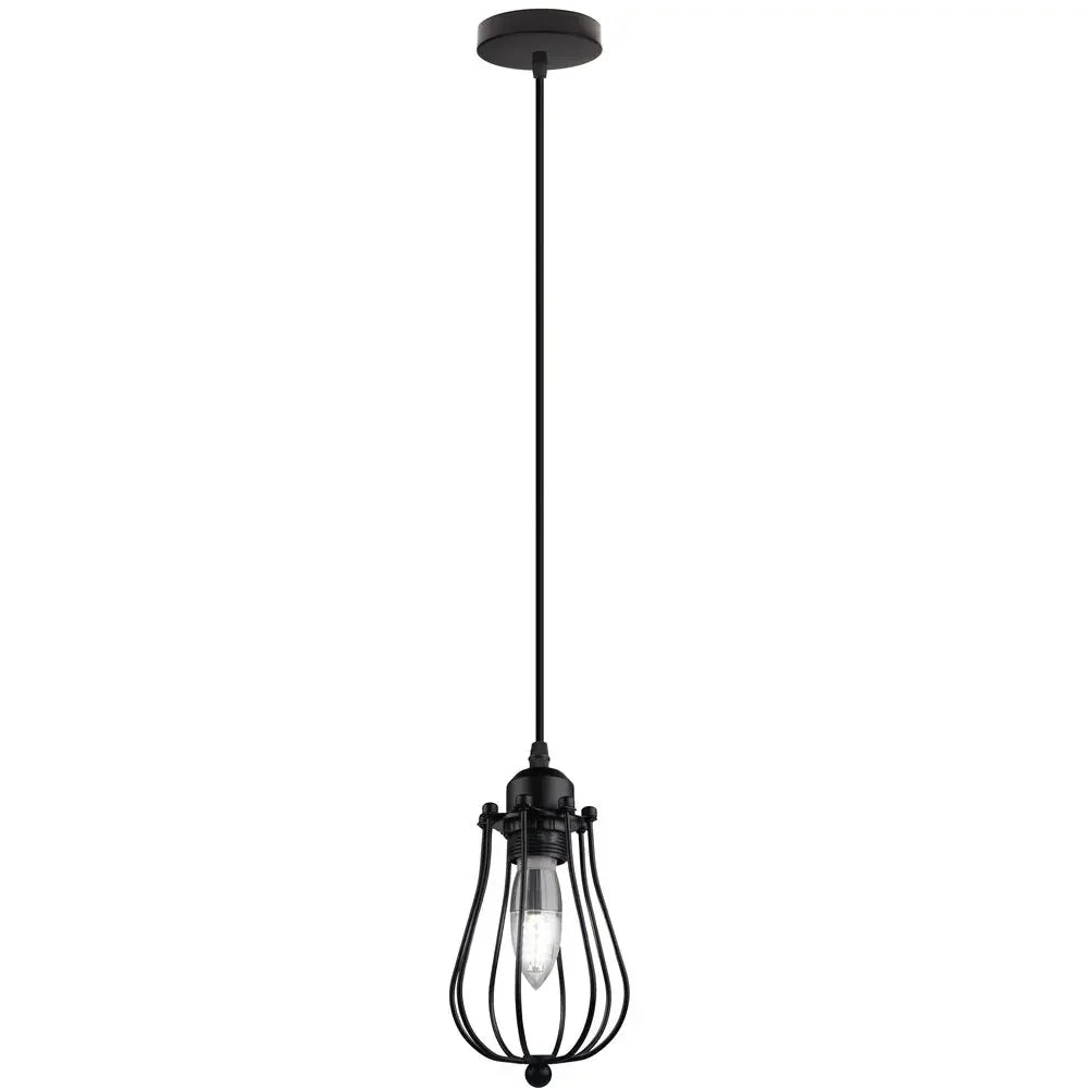 Vintage Black Metal Wire Cage Pendant Light - Decorbites