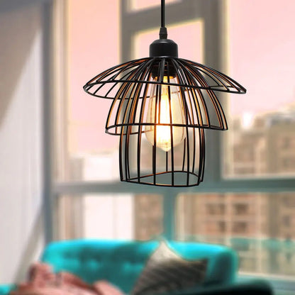 Vintage Black Metal Wire Cage Pendant Light - Decorbites