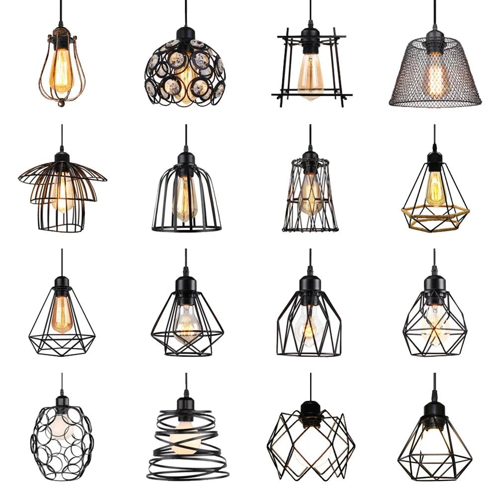 Vintage Black Metal Wire Cage Pendant Light - Decorbites