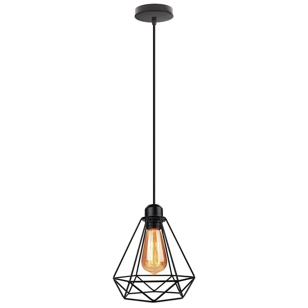 Vintage Black Metal Wire Cage Pendant Light - Decorbites
