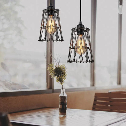 Vintage Black Metal Wire Cage Pendant Light - Decorbites