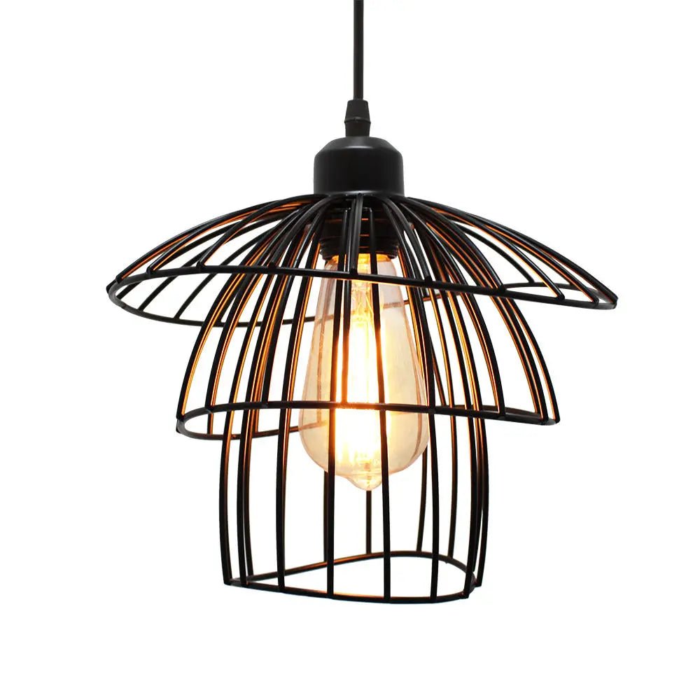 Vintage Black Metal Wire Cage Pendant Light - Decorbites