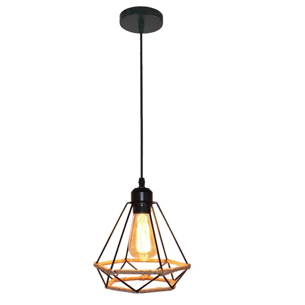 Vintage Black Metal Wire Cage Pendant Light - Decorbites