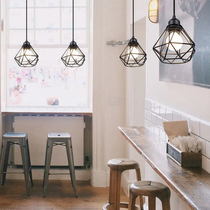 Vintage Black Metal Wire Cage Pendant Light - Decorbites