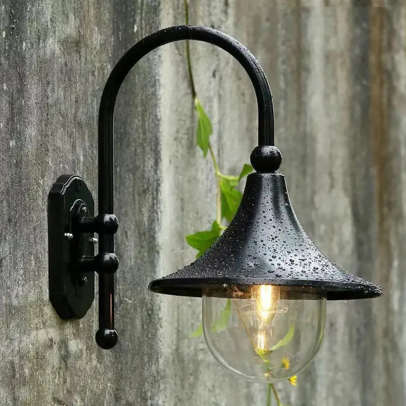 Vintage black outdoor wall lamp decorbites black outdoor wrought iron wall sconce with clear glass shade and exposed bulb