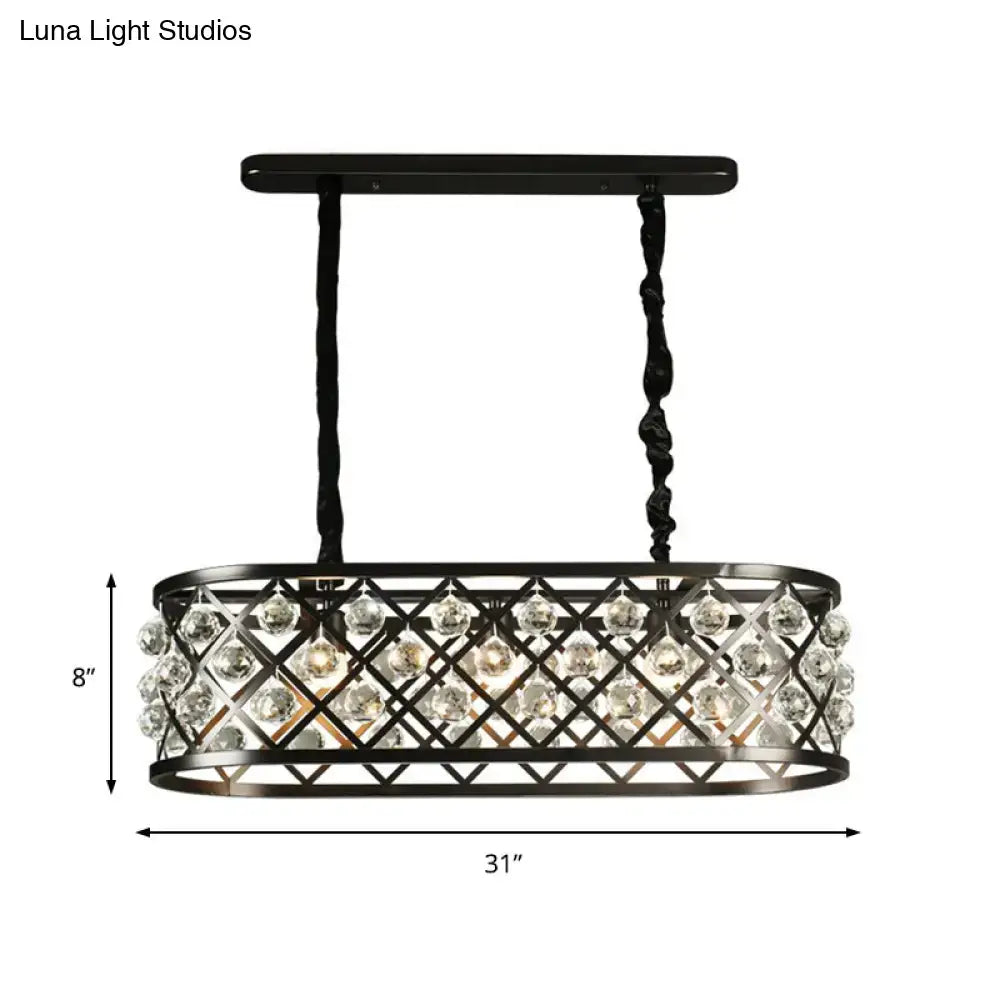 DecorBites vintage black metal chandelier with oval crystal accents and twisted chain suspension for dining room ceiling light