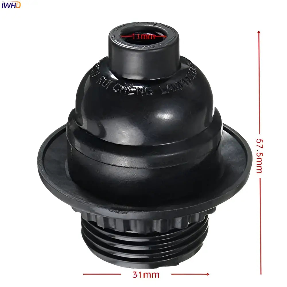 Black rubberized plastic bicycle headset spacer with threaded base and flanged top for vintage e27 socket lamp holder use