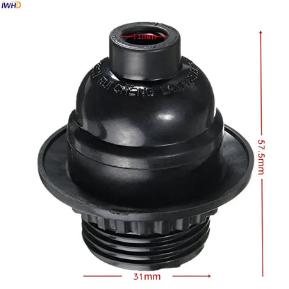 Black rubberized plastic bicycle headset spacer with threaded base and flanged top for vintage e27 socket lamp holder use