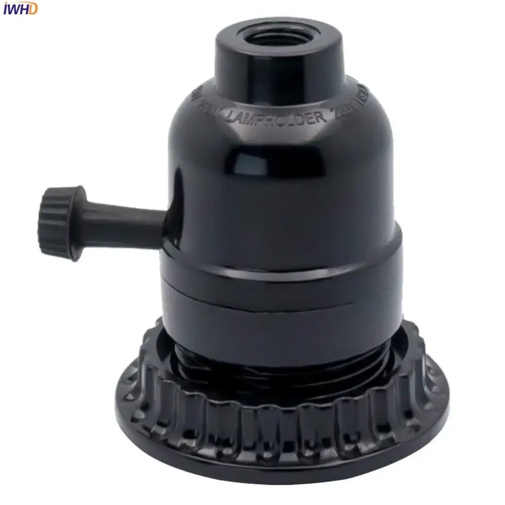 Vintage black plastic e27 socket lamp holder with textured base and side adjustment knob for bedroom use