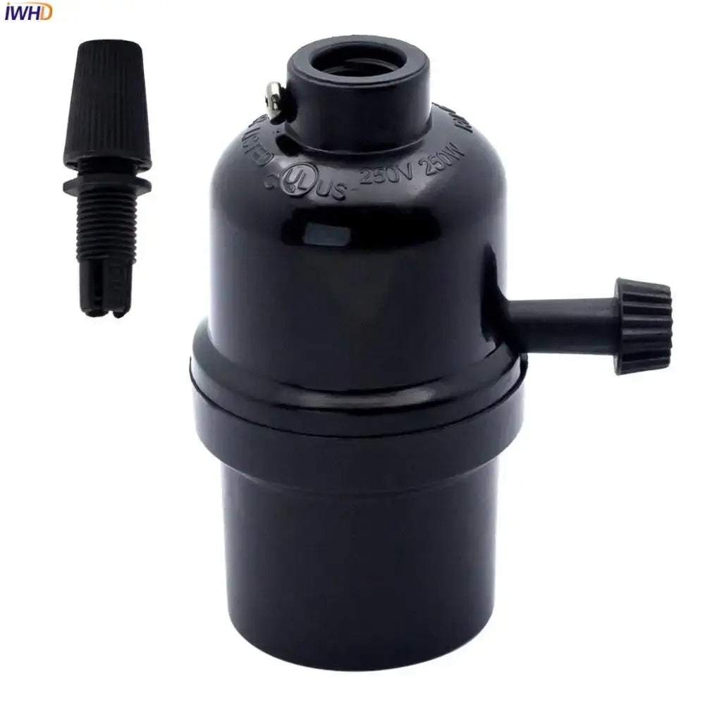 Vintage black matte porcelain e27 socket lamp holder with threaded adjustment knob and matching cap for bedroom use