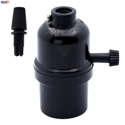 Vintage black matte porcelain e27 socket lamp holder with threaded adjustment knob and matching cap for bedroom use