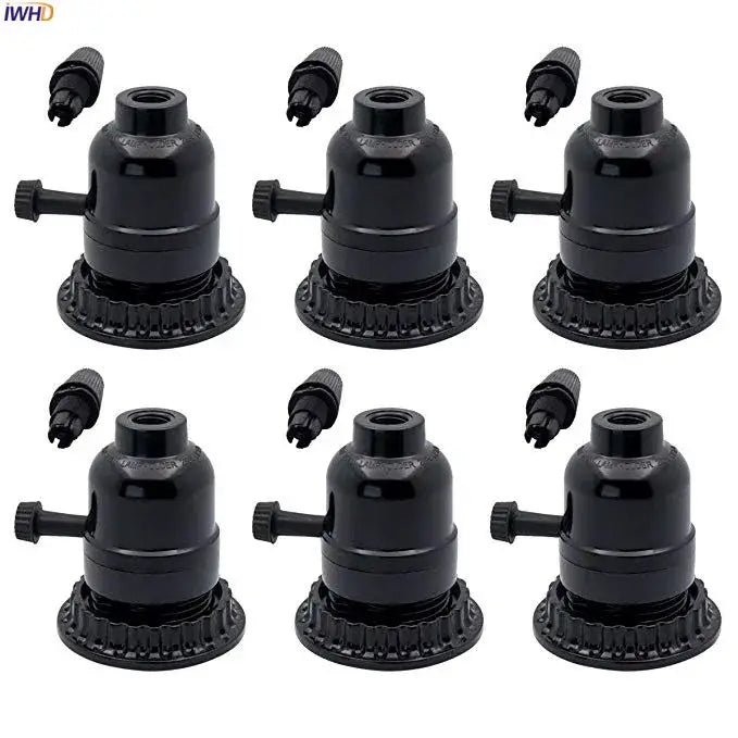 Vintage black plastic e27 socket lamp holder with textured base and side adjustment knob for bedroom use