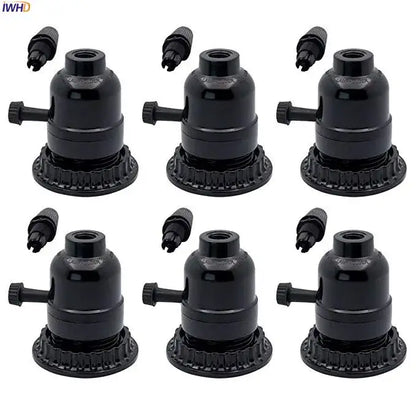 Vintage black plastic e27 socket lamp holder with textured base and side adjustment knob for bedroom use