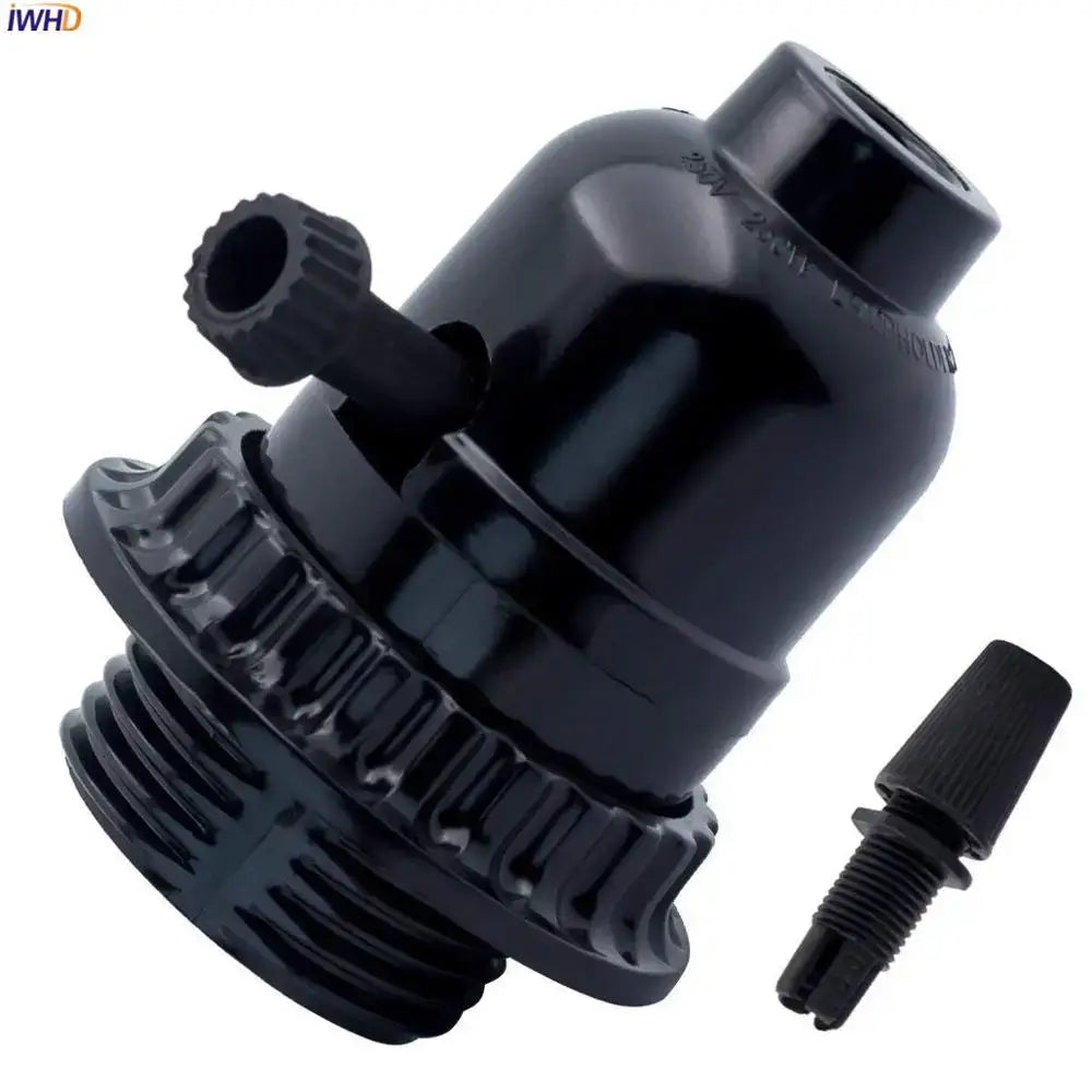 Vintage black plastic e27 socket lamp holder with black matte porcelain lamp socket and knurled adjustment knob