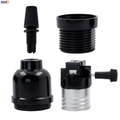 Vintage black plastic e27 socket lamp holder with threaded metal base and switch mechanism for bedroom use