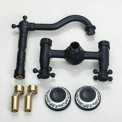 Vintage black swivel wall mounted bathroom faucet with black matte finish and ornate cross handles by decorbites black swivel