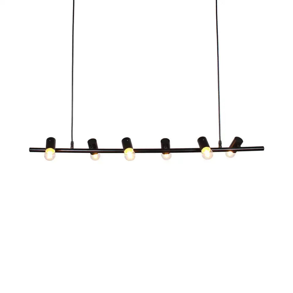 Black metal linear island pendant light with six exposed bulbs in black white finish suitable for 110v-120v 220v-240v use