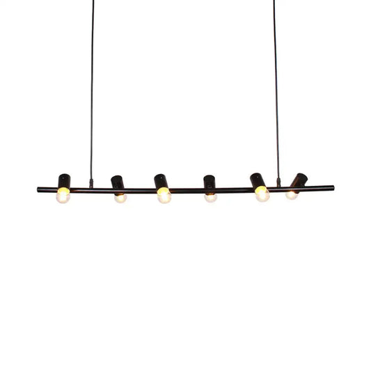 Black metal linear island pendant light with six exposed bulbs in black white finish suitable for 110v-120v 220v-240v use