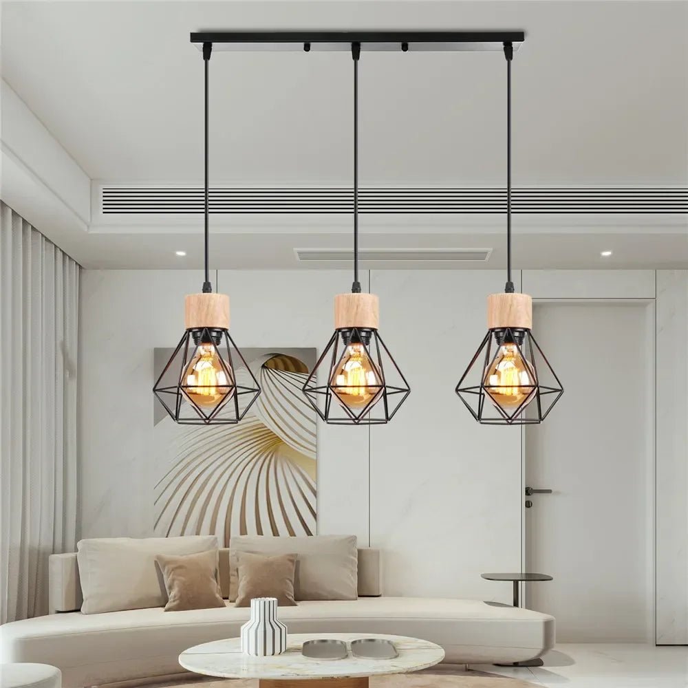 Vintage Black Wood and Iron Cage Pendant Light - Decorbites