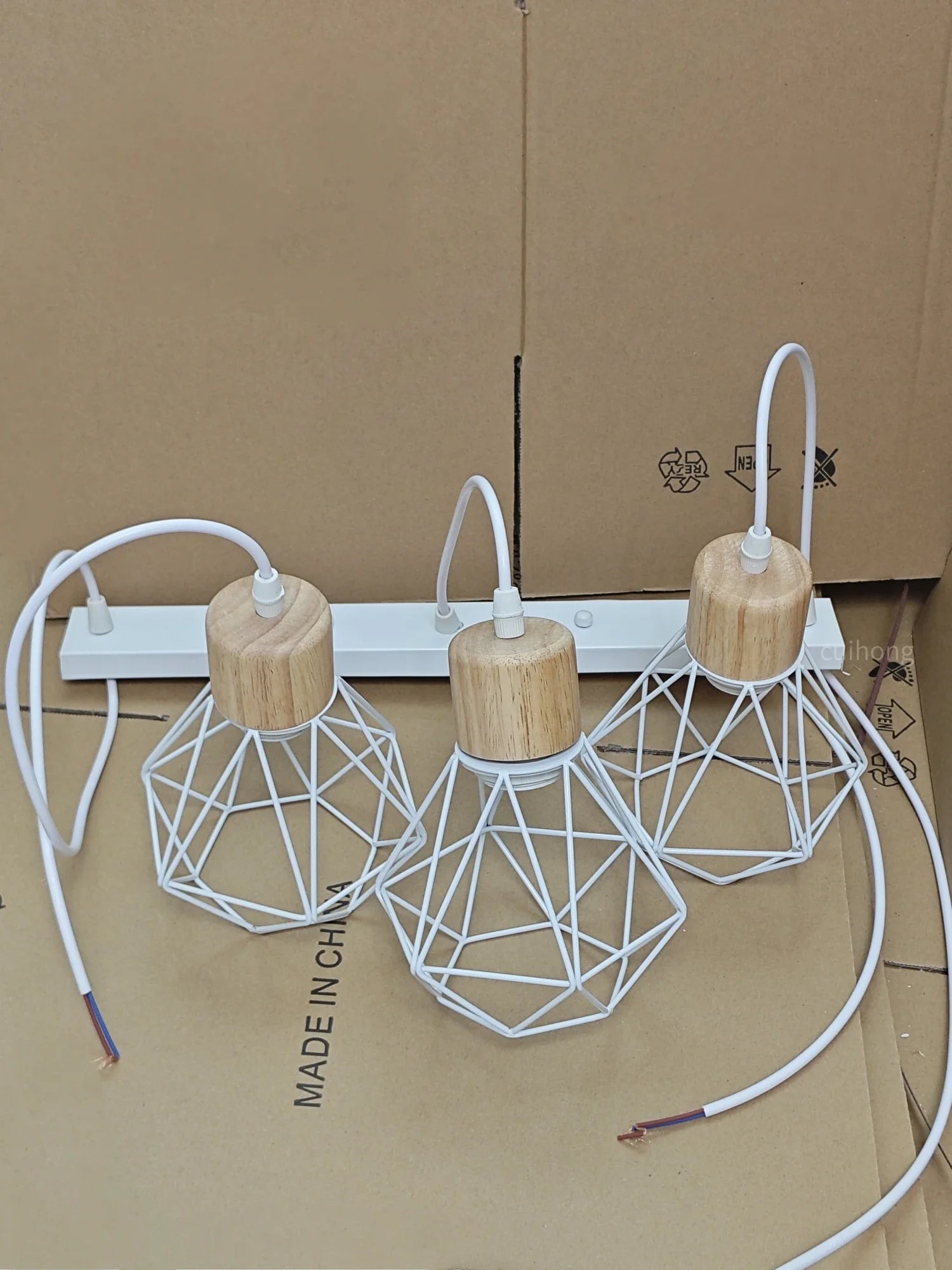 Vintage Black Wood and Iron Cage Pendant Light - Decorbites