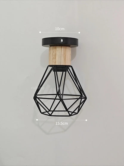 Vintage Black Wood and Iron Cage Pendant Light - Decorbites