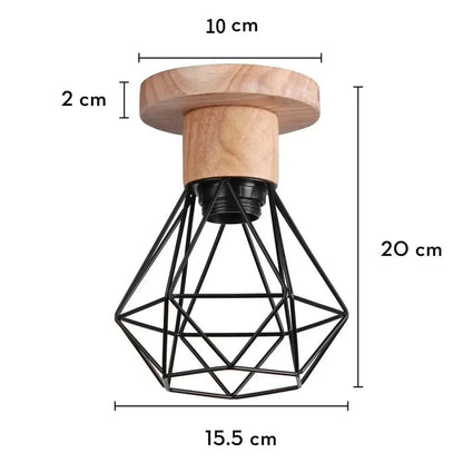 Vintage Black Wood and Iron Cage Pendant Light - Decorbites