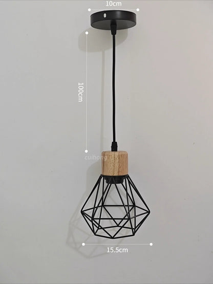 Vintage Black Wood and Iron Cage Pendant Light - Decorbites