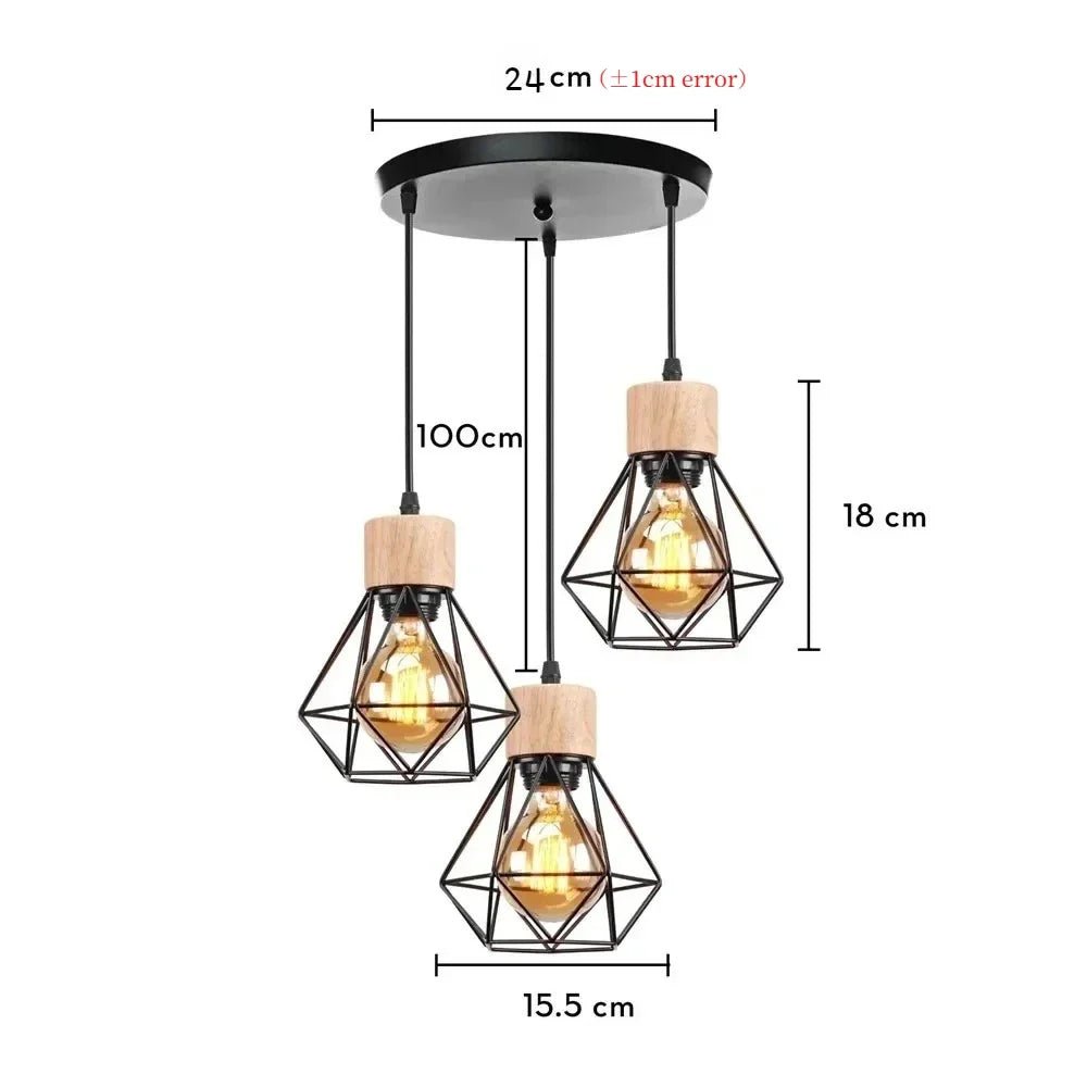 Vintage Black Wood and Iron Cage Pendant Light - Decorbites