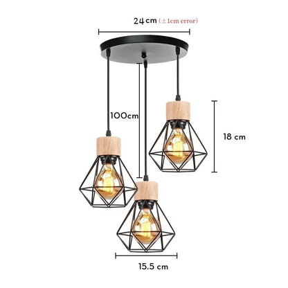 Vintage Black Wood and Iron Cage Pendant Light - Decorbites