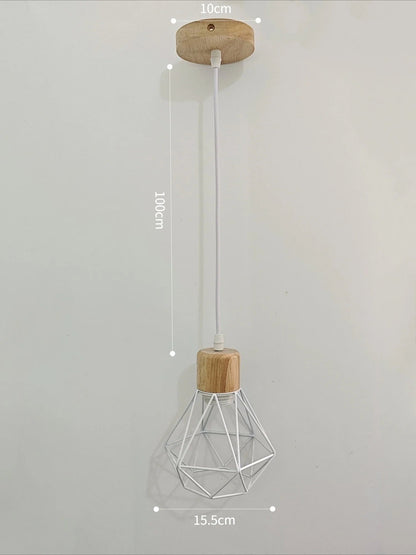 Vintage Black Wood and Iron Cage Pendant Light - Decorbites