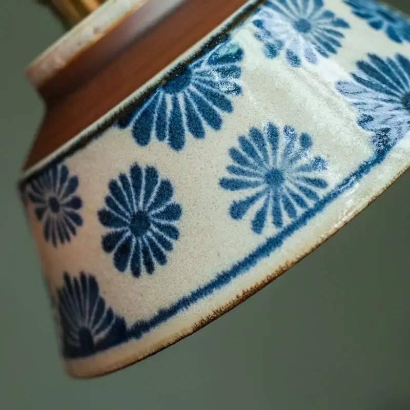 Vintage blue and white ceramic led pendant light with cream glaze and floral patterns for dining room decorbites ceramic led