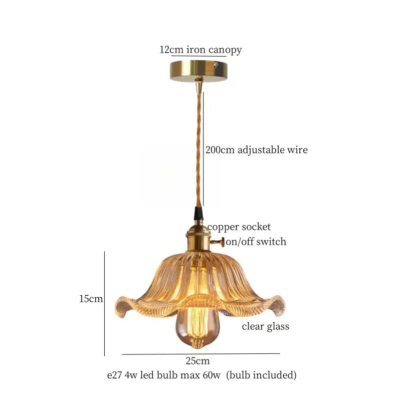 Vintage blue and white ceramic led pendant light with brass flower-shaped fixture and clear glass shade for dining room decorbites ceramic led