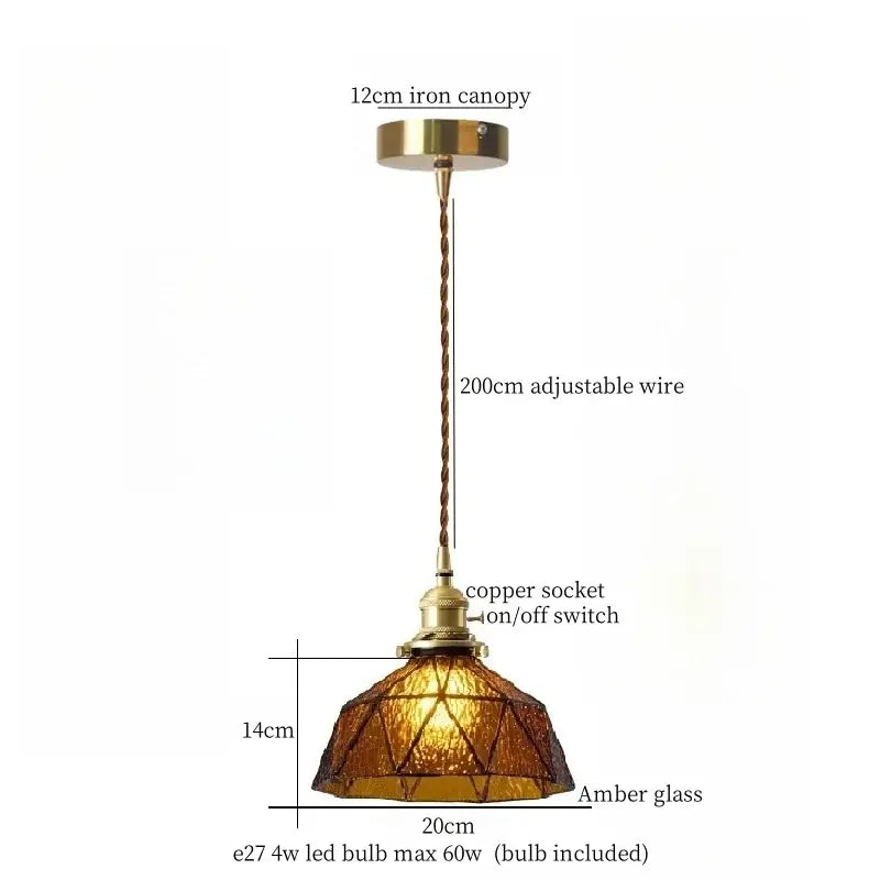Vintage blue and white ceramic led pendant light with brass canopy and amber glass shade for dining room decorbites ceramic led