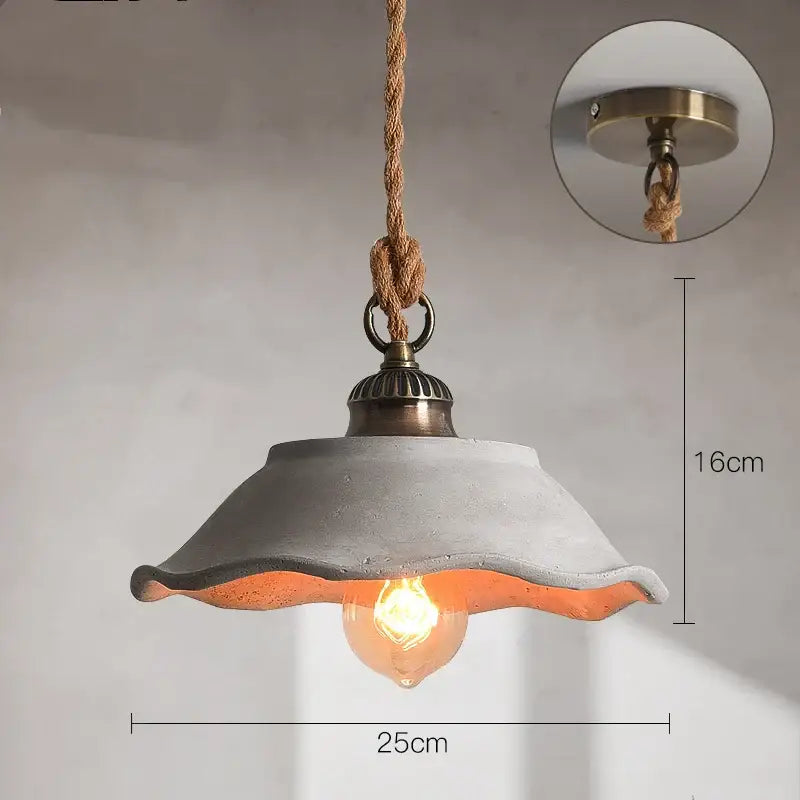 Concrete pendant light with textured grayish-white shade and orange glow for decorbites ceramic vintage hanging decor