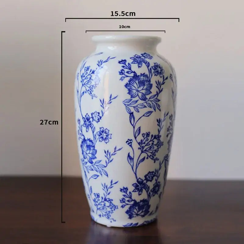 Vintage blue white porcelain vase featuring intricate floral patterns for living room decorbites blue white jar