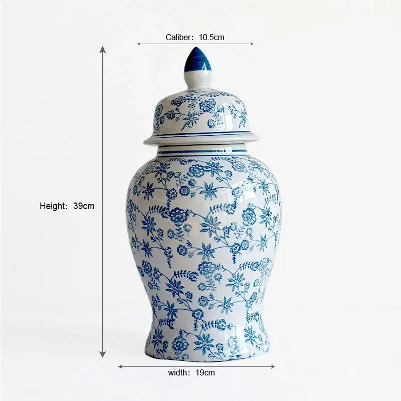 Vintage blue white porcelain vase with intricate floral patterns and matching lid for living room decorbites blue white jar