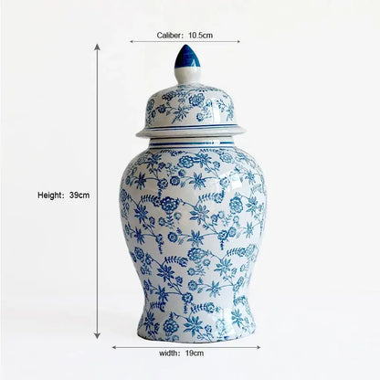 Vintage blue white porcelain vase with intricate floral patterns and matching lid for living room decorbites blue white jar