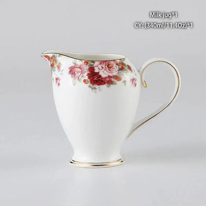 Vintage white bone china milk jug with delicate red and pink rose design and gold trim by decorbites bone china