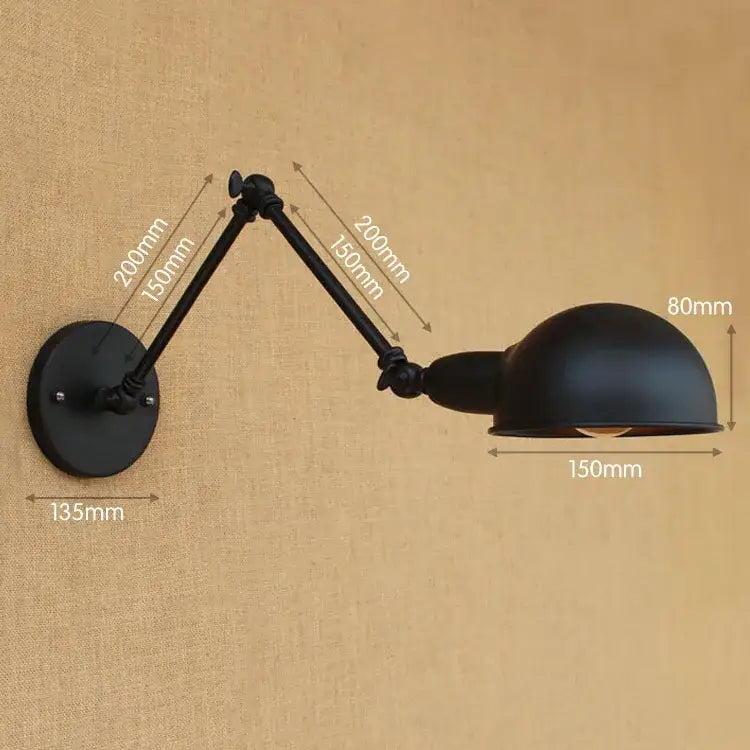 Black matte adjustable long arm wall light with articulated arms and dome-shaped lampshade for decorbites bedroom decorbites adjustable long