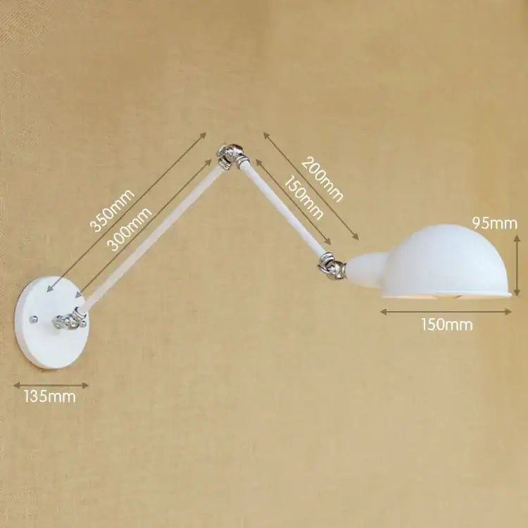 White adjustable long arm wall light with matte finish and chrome joints for decorbites adjustable long bedroom sconce