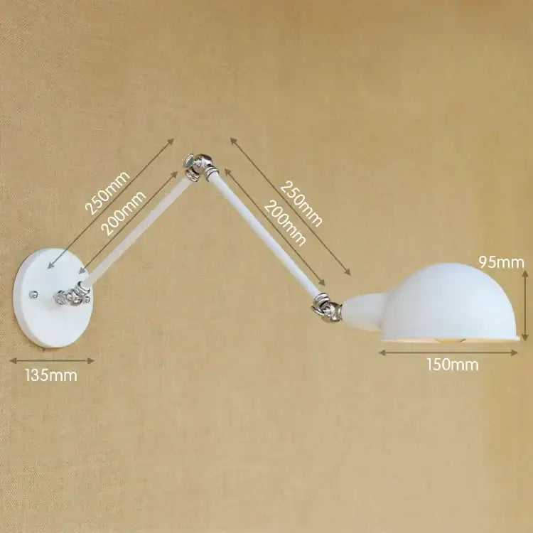 White adjustable long arm wall light with chrome joints and frosted glass dome for decorbites adjustable long arm decor