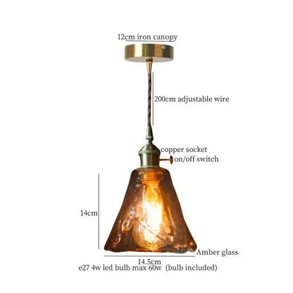 Vintage brass amber glass pendant light with copper socket and brass iron canopy for kitchen island decorbites brass amber