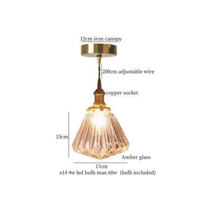 Vintage brass amber glass pendant light with faceted amber glass shade and copper socket for kitchen island decorbites brass amber