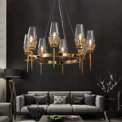 Vintage brass ana chandelier with gold-toned metalwork and clear glass shades perfect for dining room decorbites brass ana