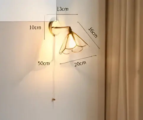 Vintage brass and amber glass led wall lamp with two curved translucent shades for bedroom sconce lighting