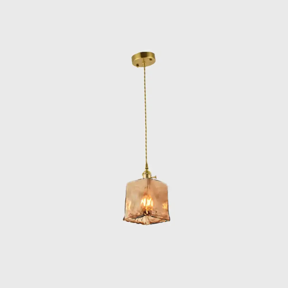 DecorBites brass shaded drop pendant light in amber tan glass with brass frame for living room lighting