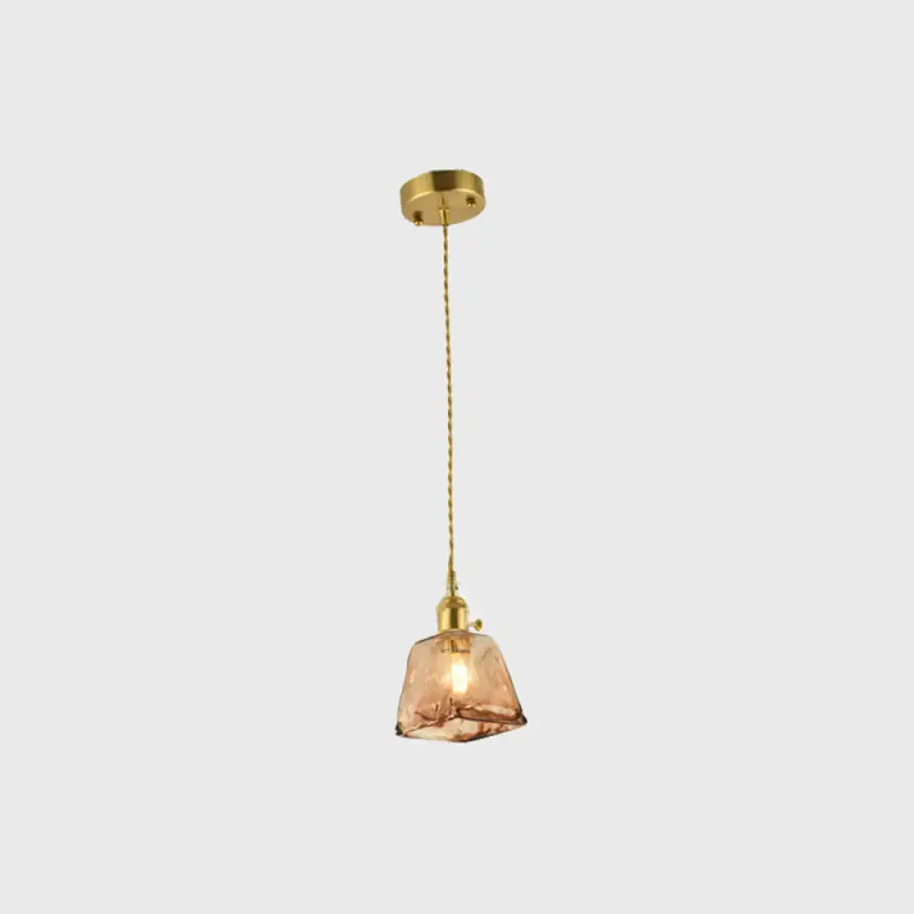 Decorbites brass shaded drop pendant light with amber tan glass and brass finish for living room lighting