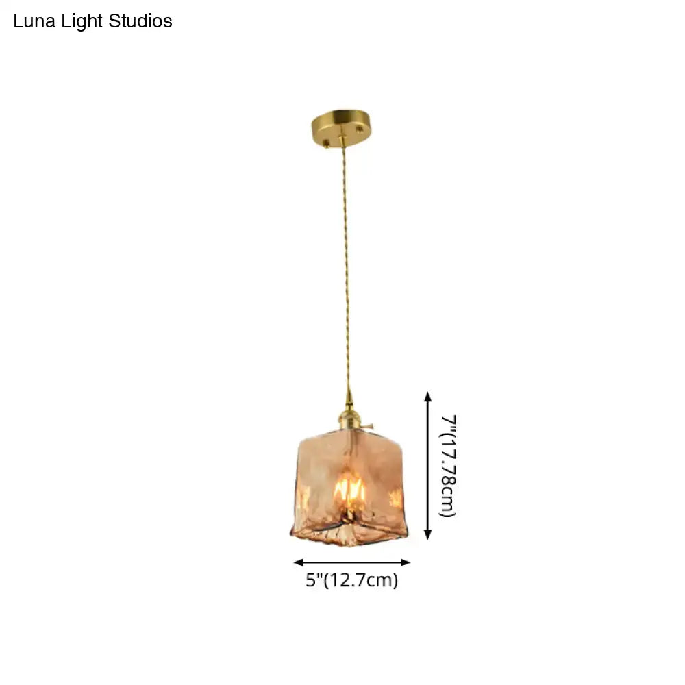 DecorBites™ pendant light with brass shaded drop frame and warm tan glass for vintage living room decor